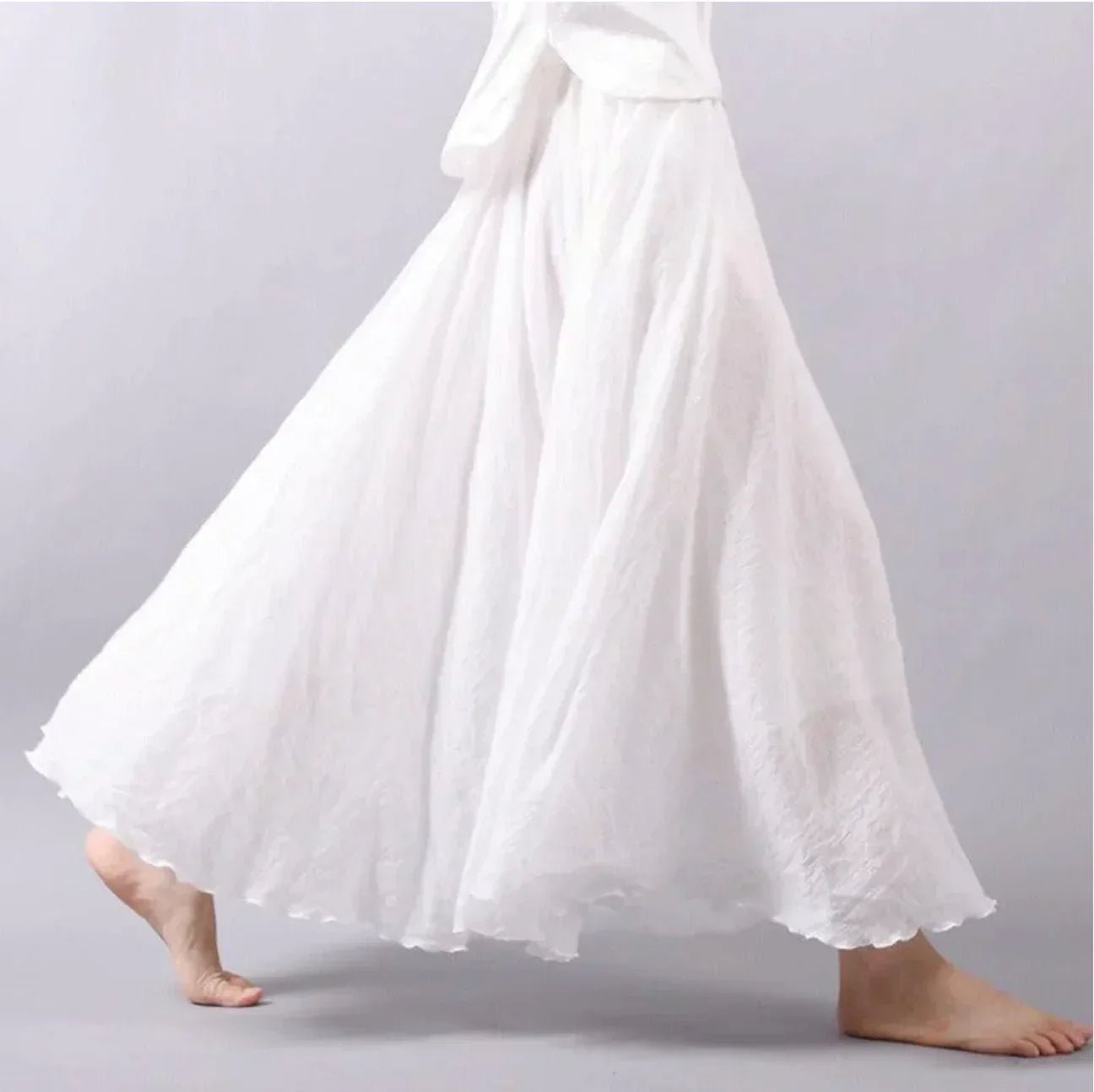 Boho Maxi Skirt High Waist Cotton Flowing A-Line - White