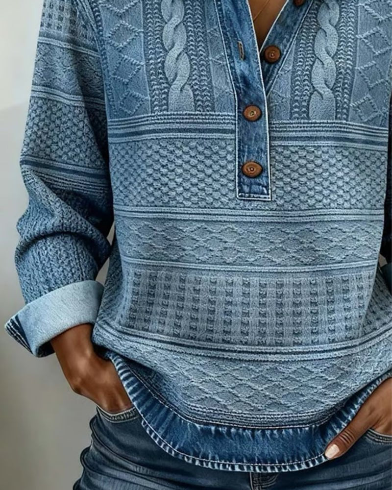 Charlotte | Cable Knit Sweater Half Button Collared Pullover