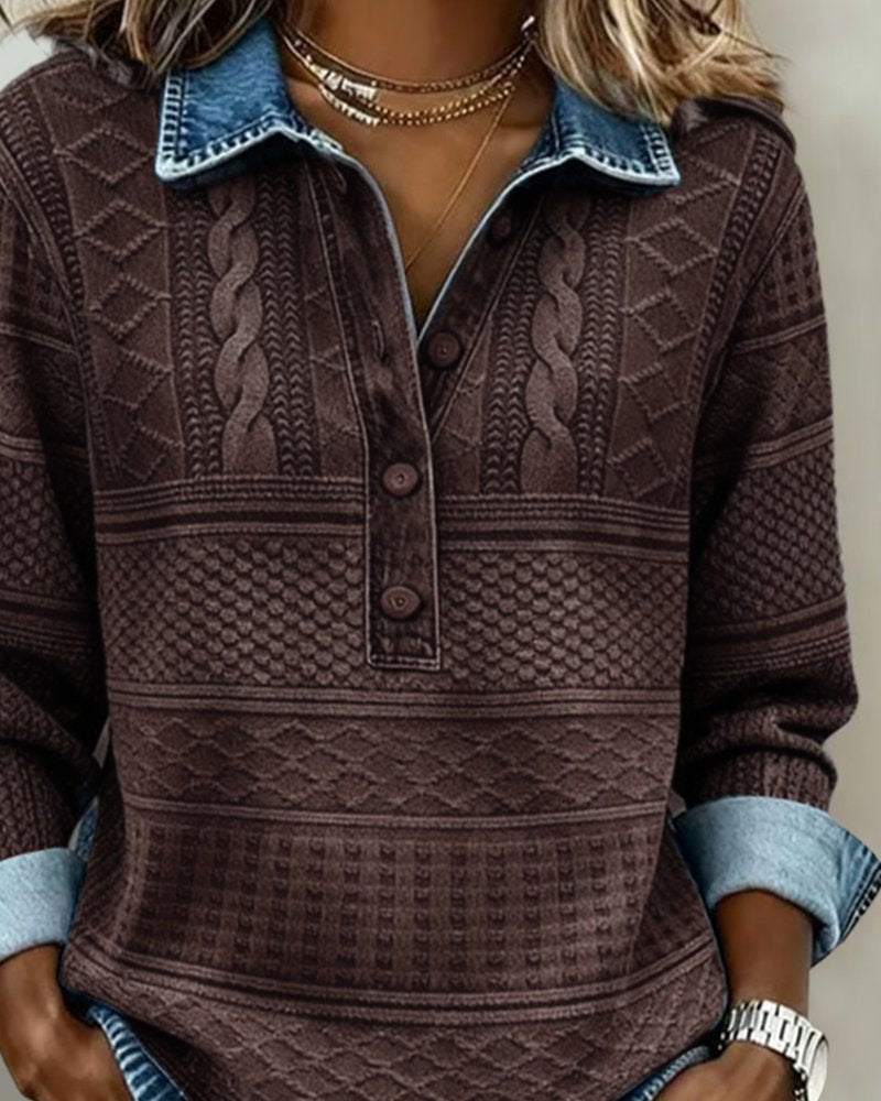 Charlotte | Cable Knit Sweater Half Button Collared Pullover