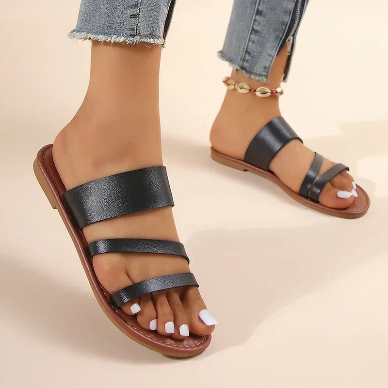 Cross-Strap Sandals Cushioned Flat Slip-On Summer - Black