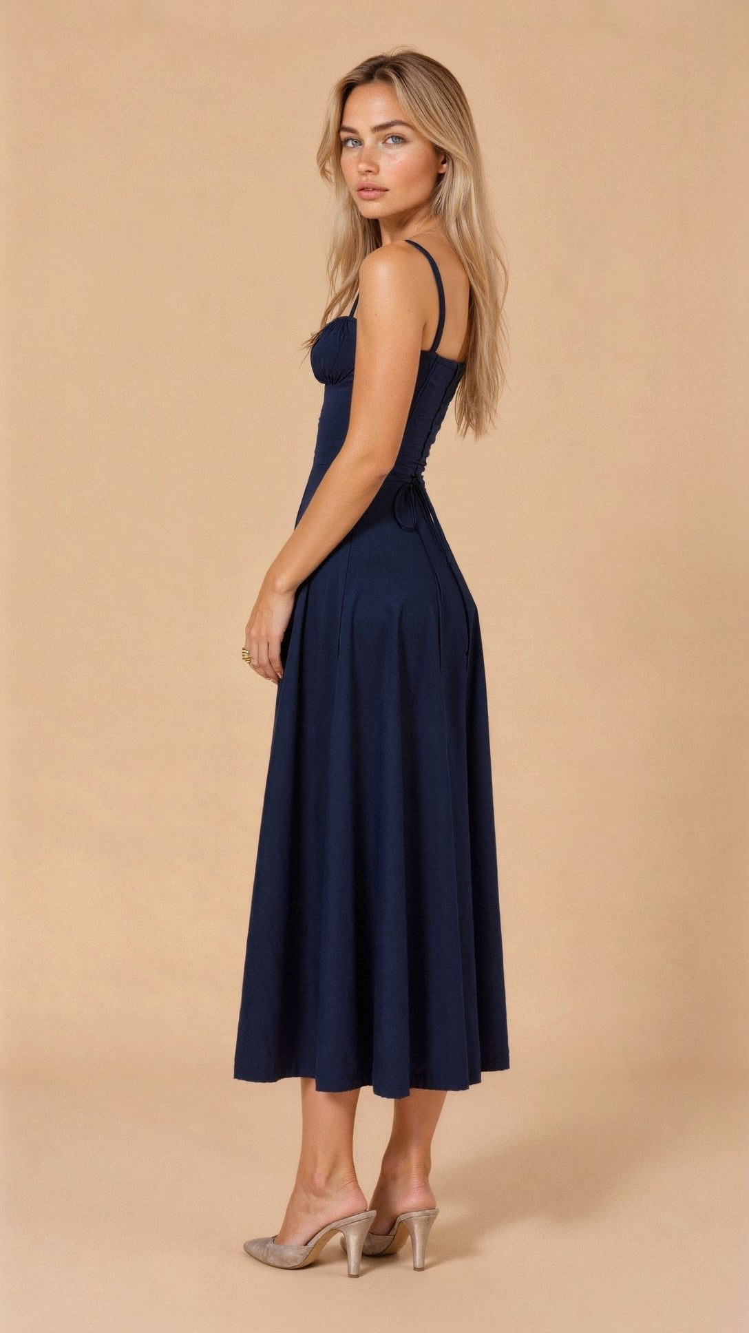 Amelia | Floral Corset Midi Dress Sweetheart Neckline