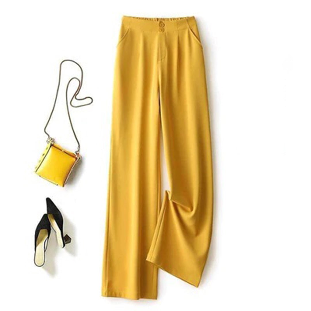 Linen Wide Leg Pants High Waisted Breathable Summer - Yellow