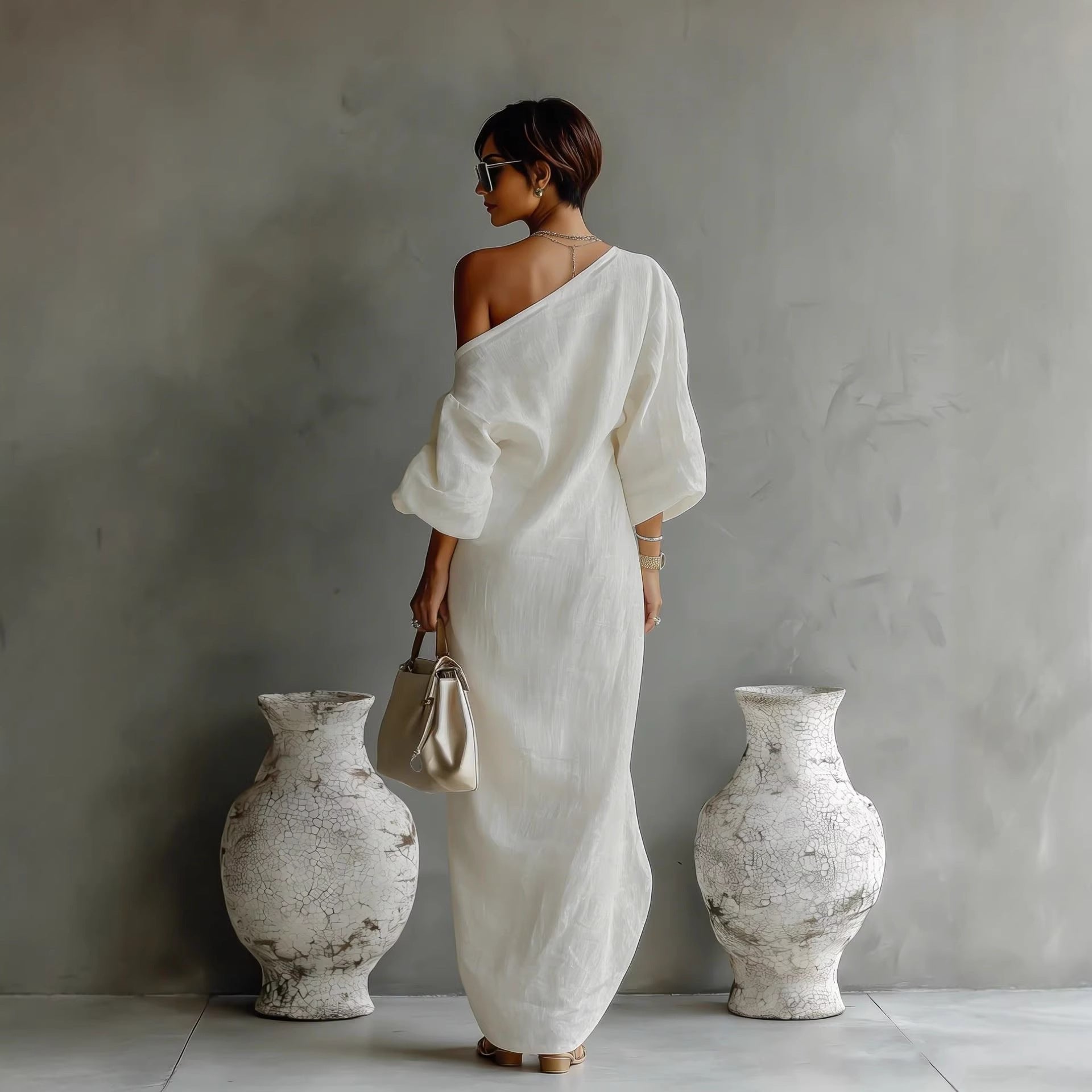 Charlotte | Maxi Dress Off Shoulder Lantern Sleeve Linen Blend Loose