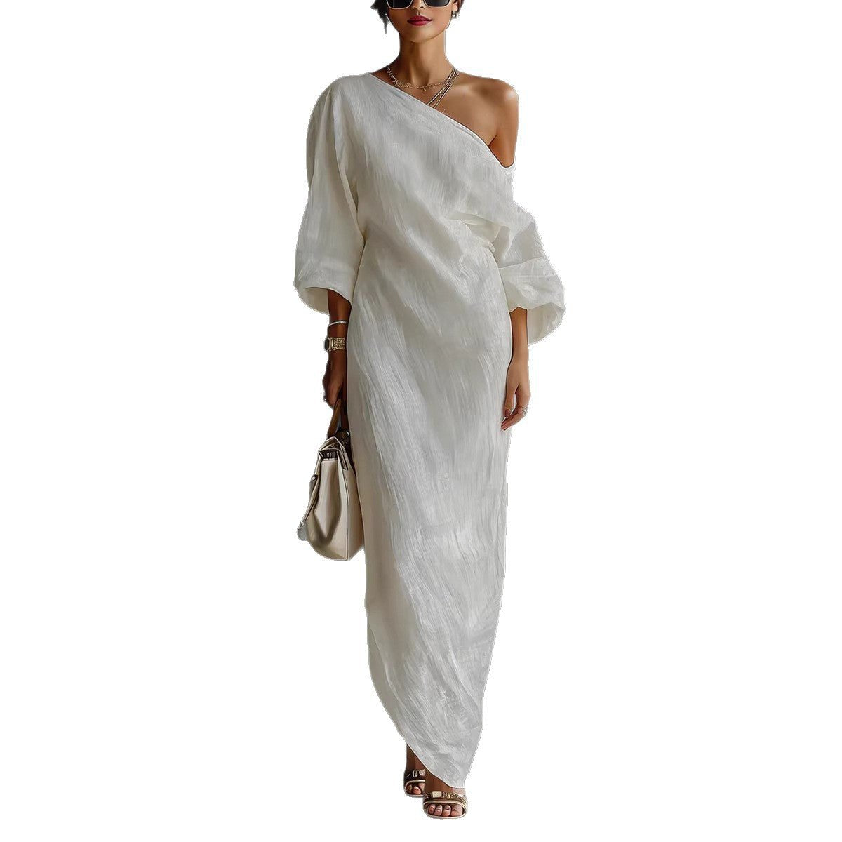 Charlotte | Maxi Dress Off Shoulder Lantern Sleeve Linen Blend Loose