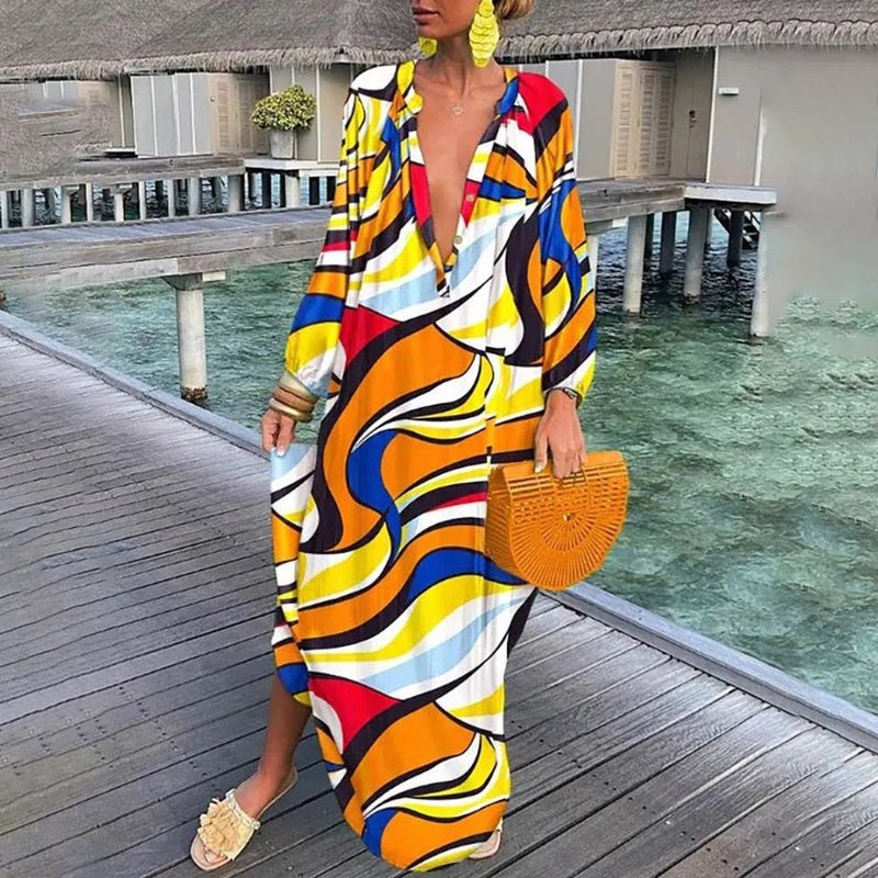 Eleanor | Maxi Kaftan Dress Abstract Print V-Neck Cover Up