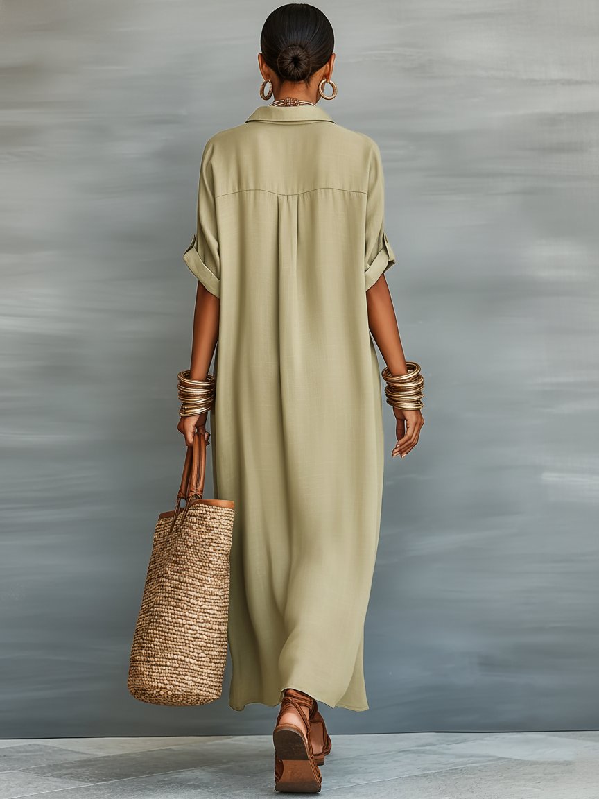 Harper | Maxi Shirt Dress Linen Blend Short Sleeve Minimalist