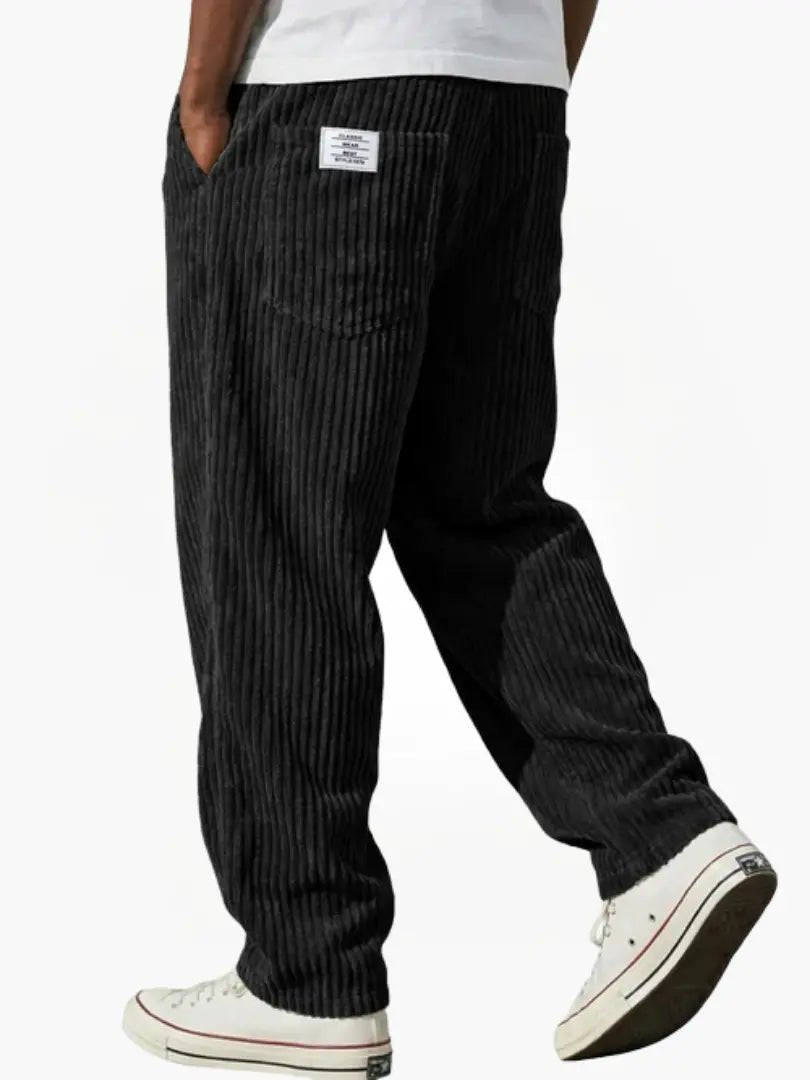 Men's Corduroy Pants Relaxed Fit Drawstring Waist - Schwarz