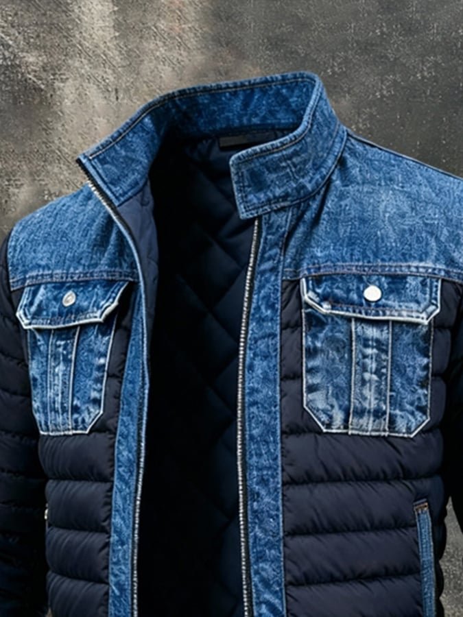 Mason | Men's Denim Puffer Jacket Quilted Bomber Thermal Insulation