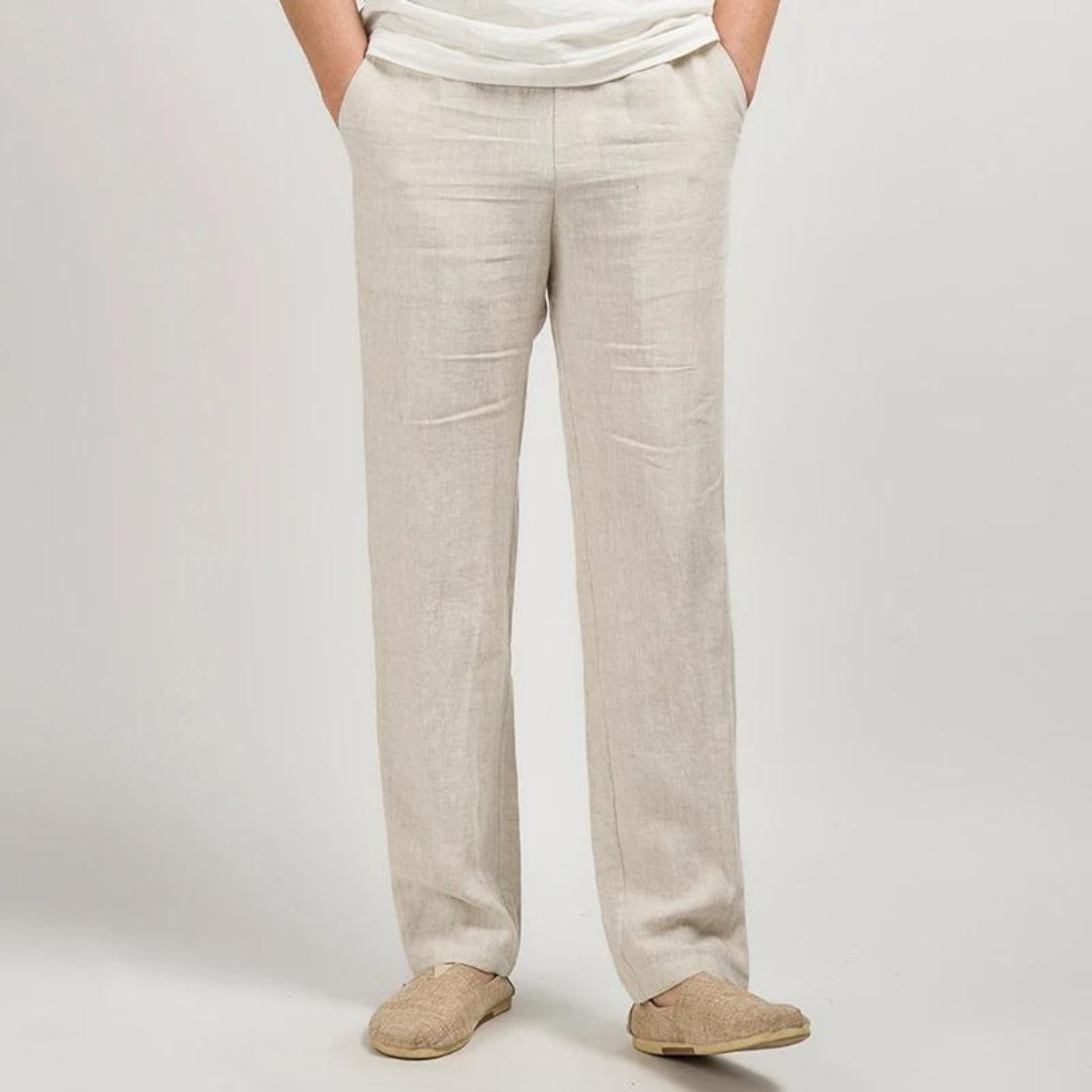 Men's Linen Pants Straight Leg Elastic Waist Casual - Linen