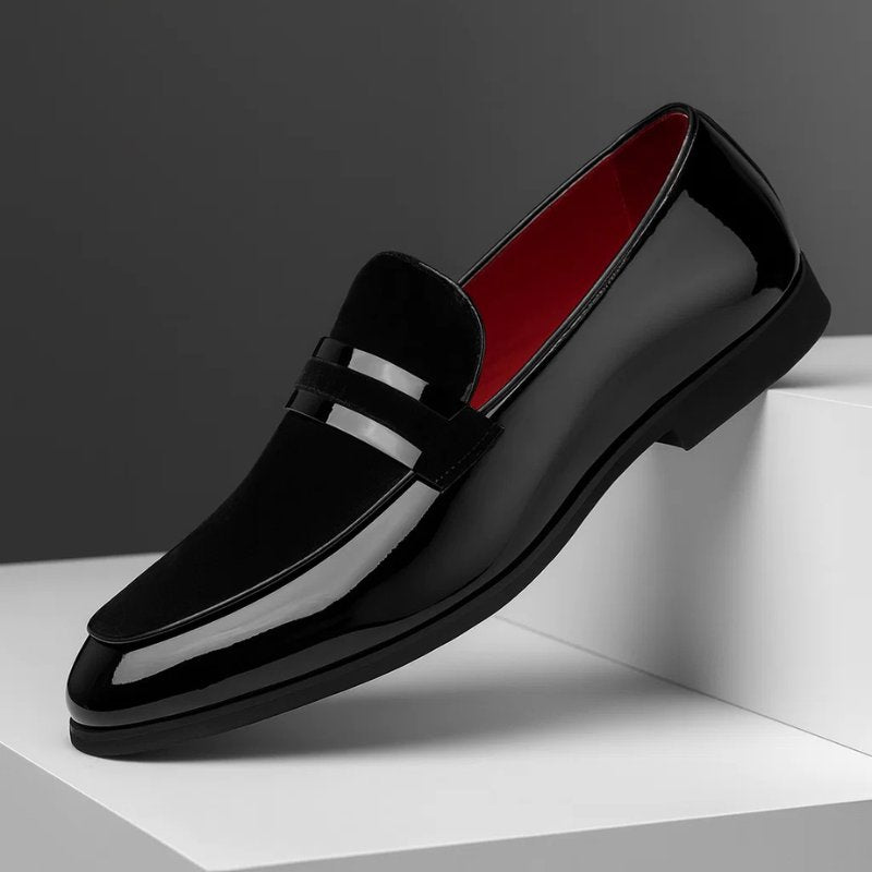 Men's Penny Loafers Italian Leather Suede Detail Slip-On - Black