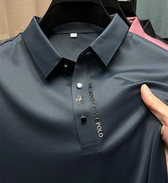 Men's Polo Shirt Wrinkle-Free Stretch Cotton Short Sleeve - Marine Blue