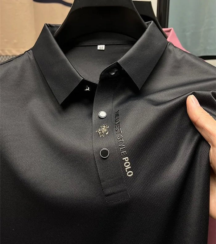 Men's Polo Shirt Wrinkle-Free Stretch Cotton Short Sleeve - Black