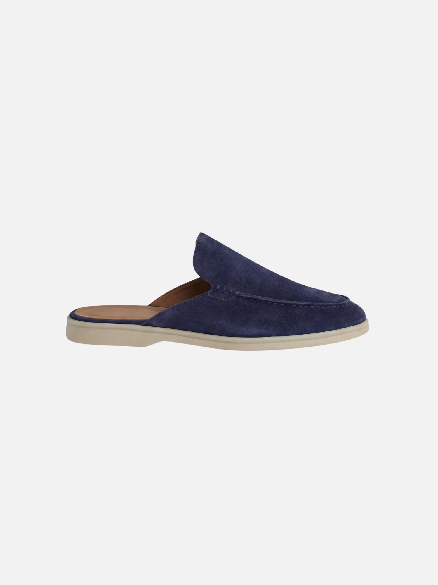 Men's Slip-On Mules Open Heel Stitched Detail Casual - Navy