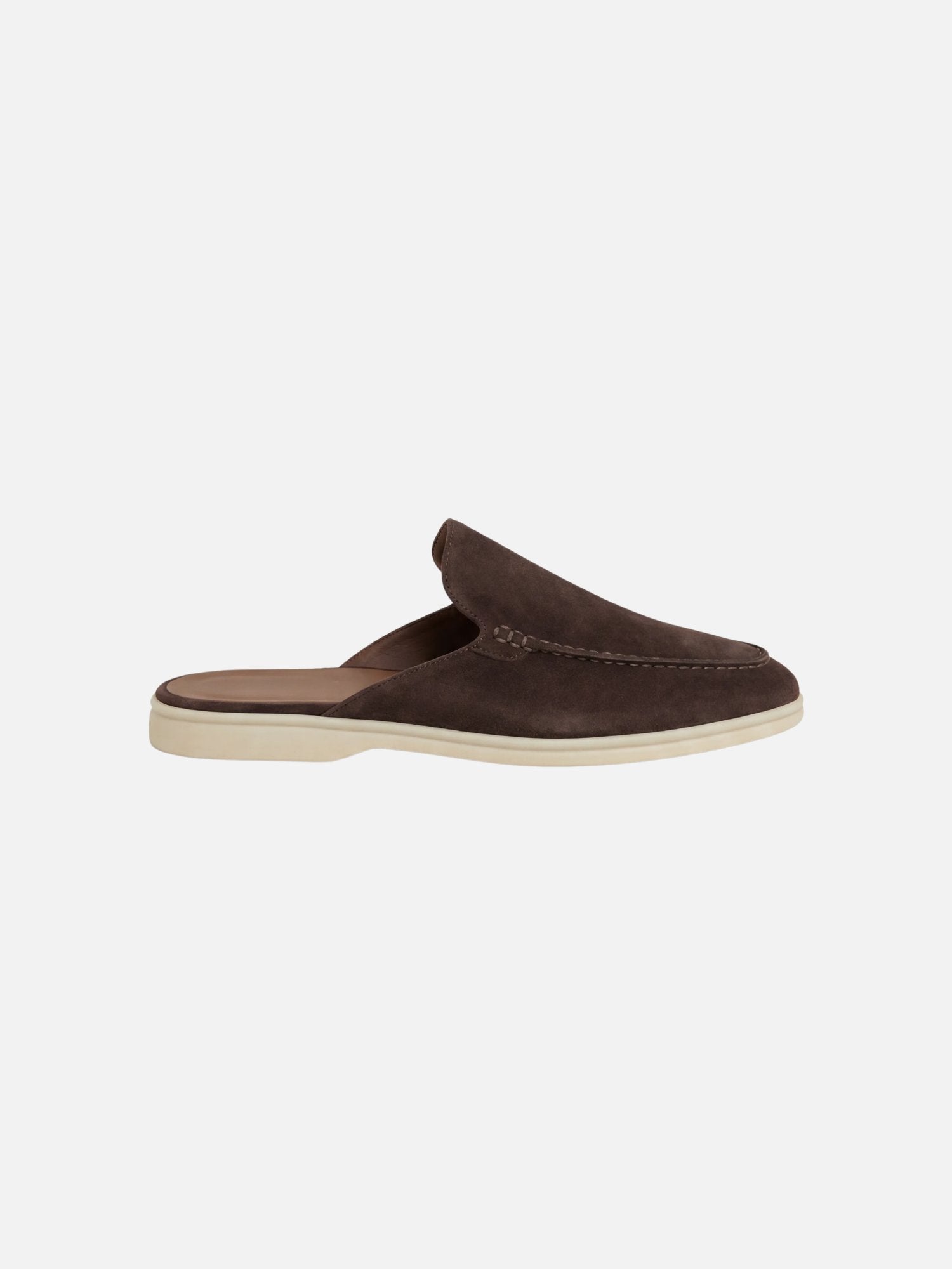Men's Slip-On Mules Open Heel Stitched Detail Casual - Brown