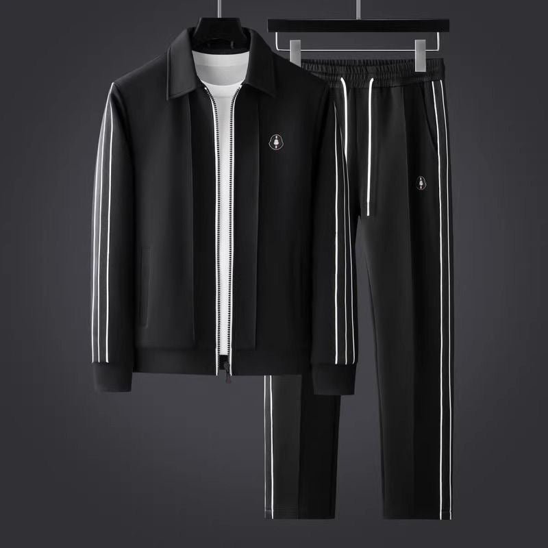 Men's Tracksuit Set Lycra Zip-Up Jacket Athletic Pants - Black