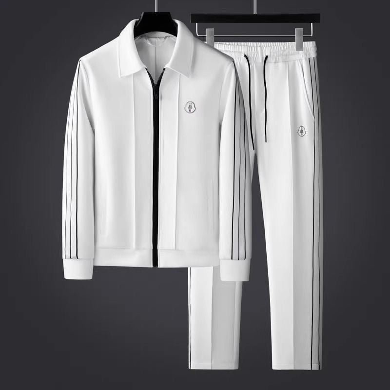Men's Tracksuit Set Lycra Zip-Up Jacket Athletic Pants - White