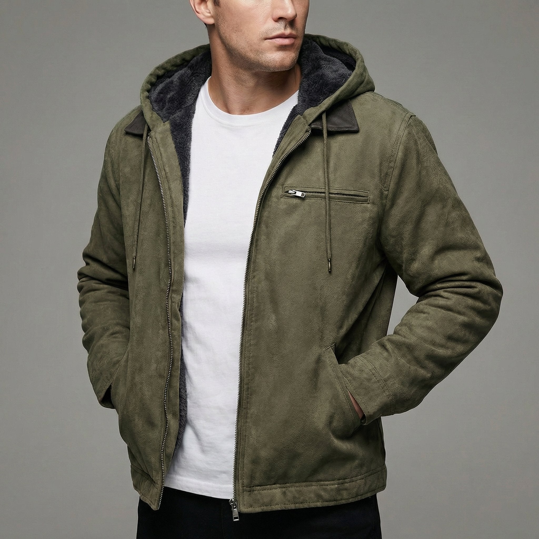 Men's Winter Coat Zipper Pockets Outdoor Casual - Army Green