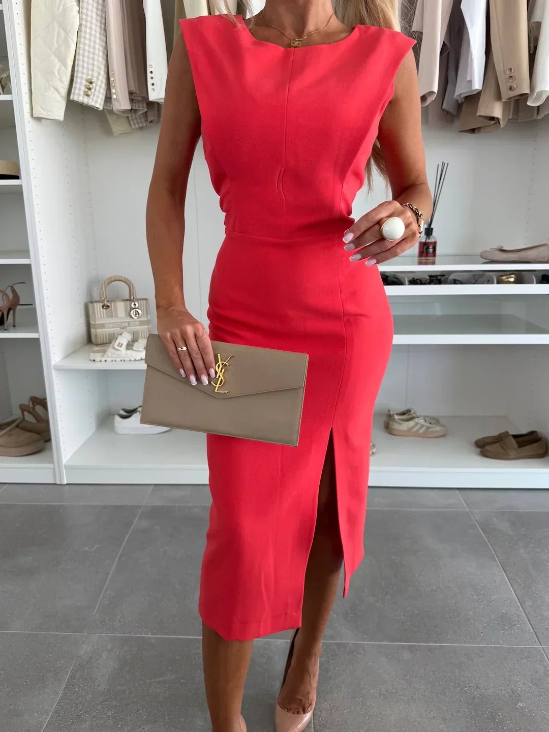 Isabella | Midi Dress Sleeveless Figure Enhancing Front Slit