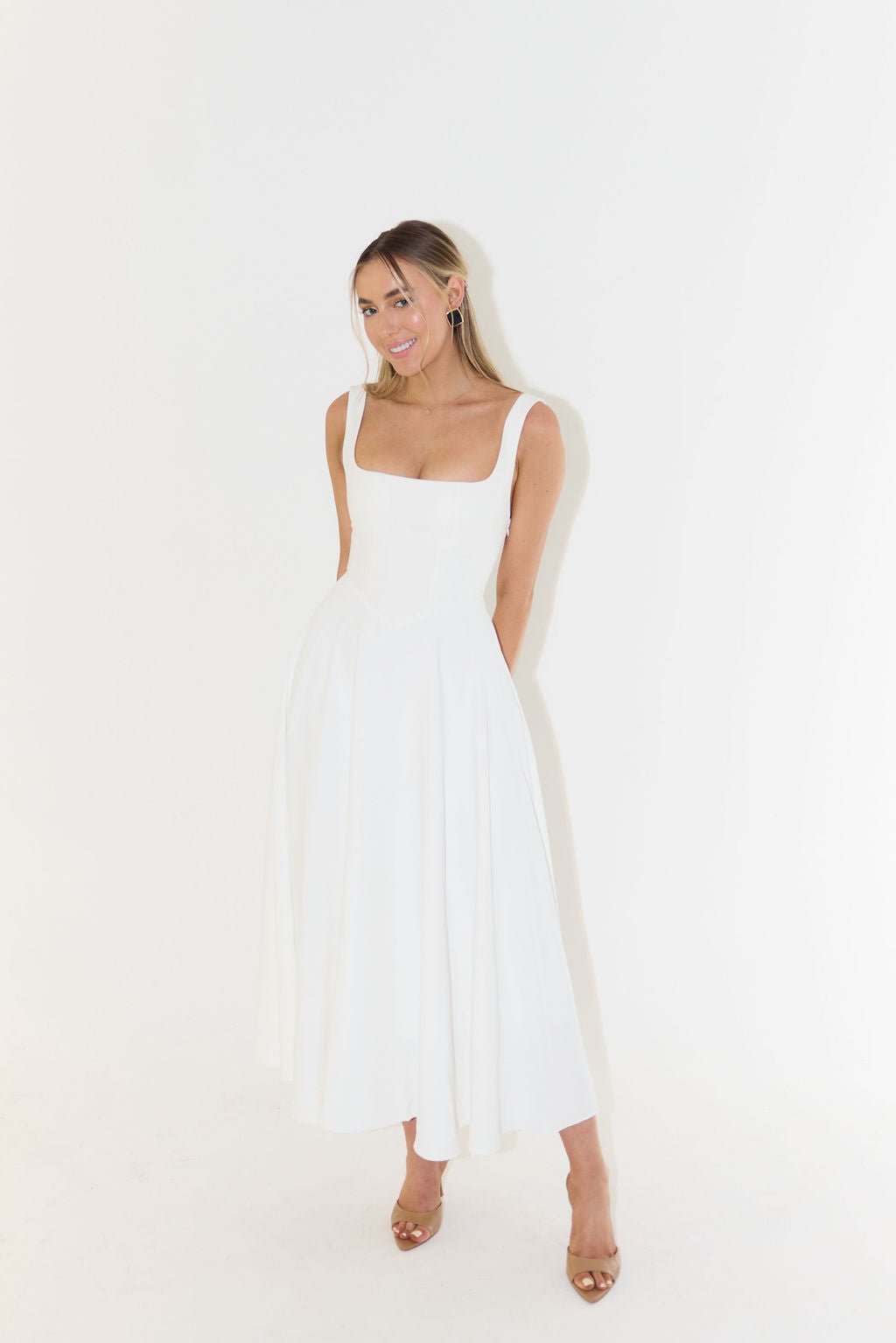 Midi Dress Square Neckline A-Line Sleeveless
