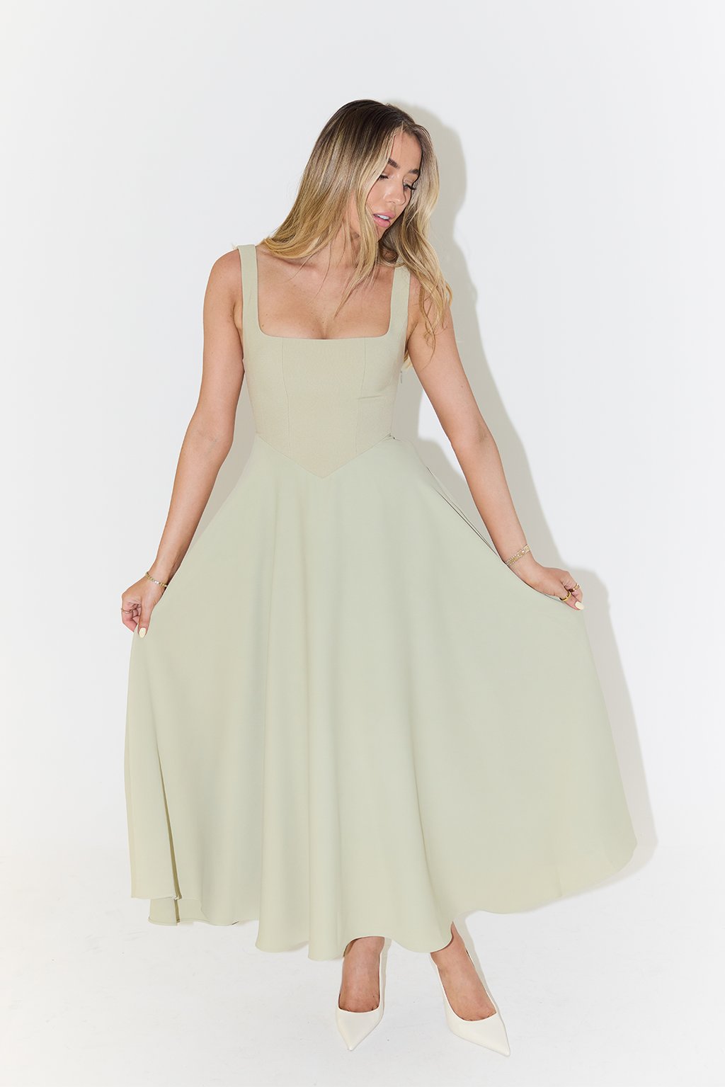 Midi Dress Square Neckline A-Line Sleeveless