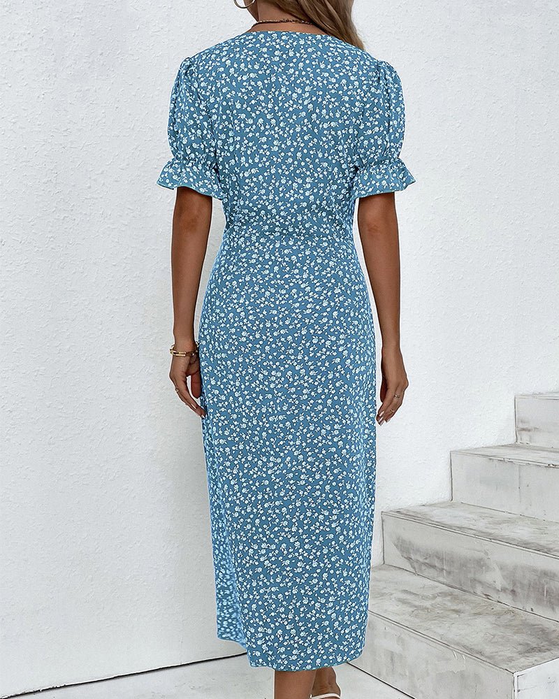 Olivia | Midi Wrap Dress V-Neck Floral Print Button Side