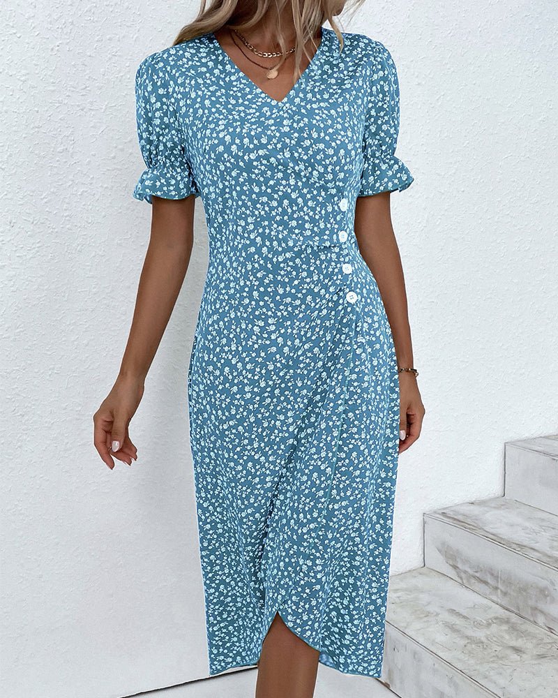 Olivia | Midi Wrap Dress V-Neck Floral Print Button Side