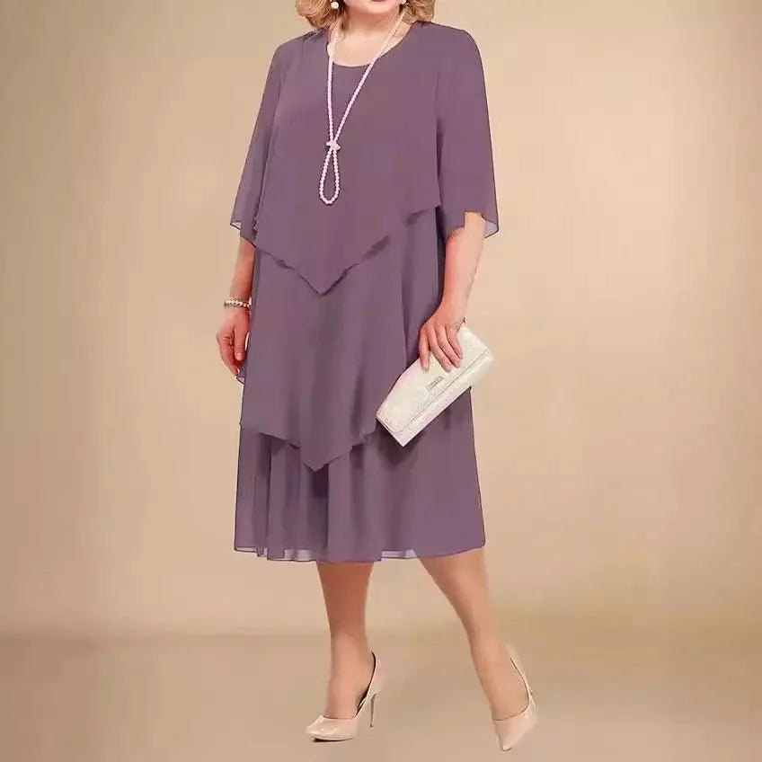 Plus Size Chiffon Dress Layered Asymmetrical Knee Length - Light Purple