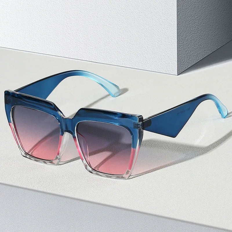 Sunglasses Oversized Square Frame UV400 Protection Retro - Blue