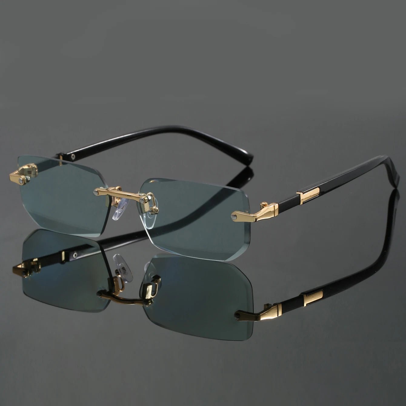 Sunglasses Rimless Cut Edge UV400 Protection Lightweight - Green