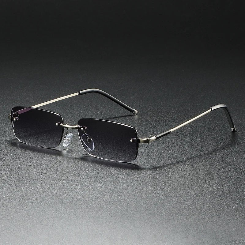 Sunglasses Rimless Rectangular Gold Gradient Tinted - Slate Gray