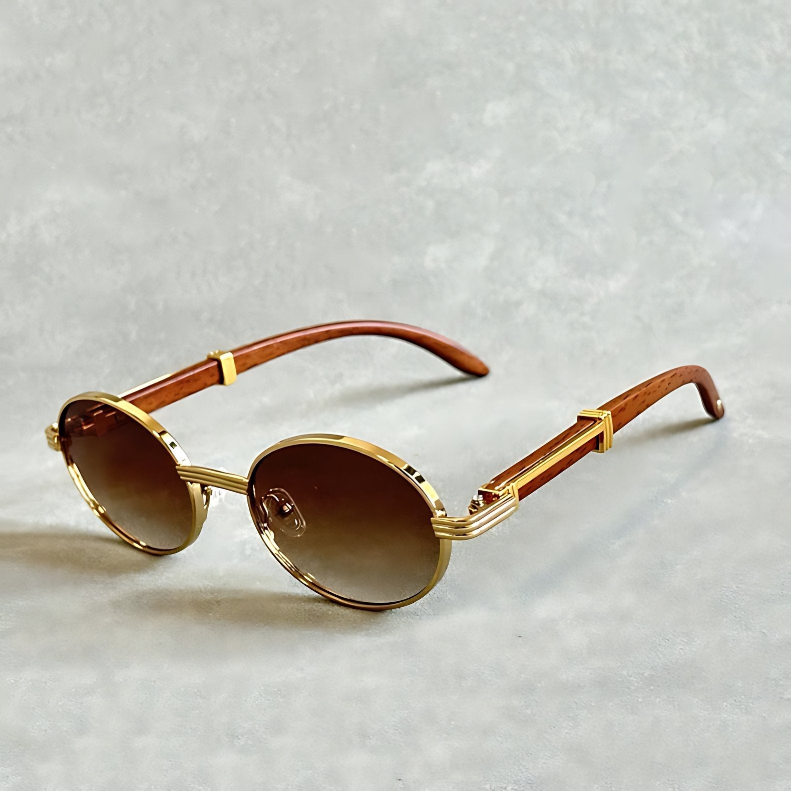 Sunglasses Round Gold Frame Designer UV400 Protection - Tea View