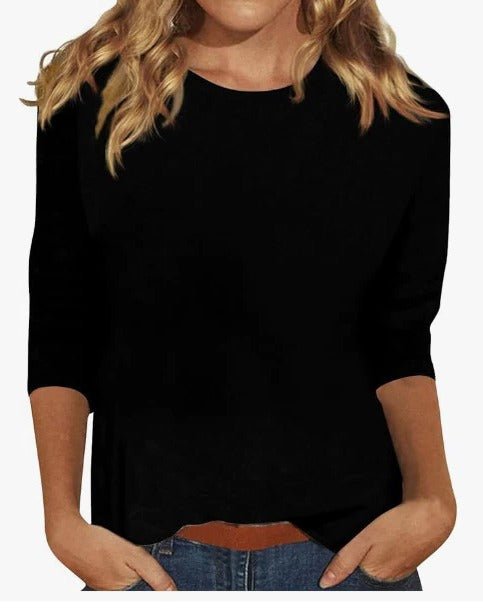 Women's Crew Neck 3/4 Sleeve Top Regular Fit - Black