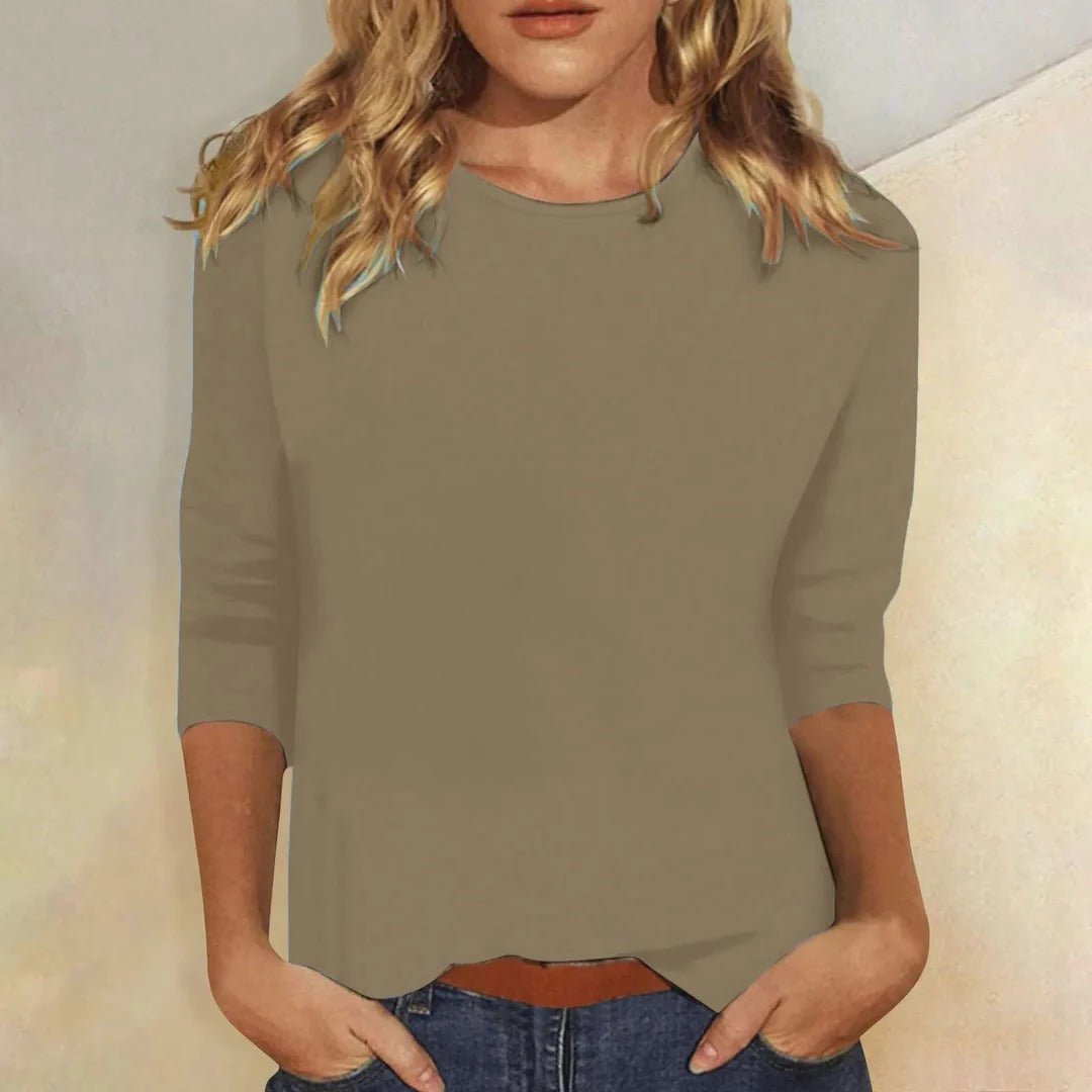 Women's Crew Neck 3/4 Sleeve Top Regular Fit - Khaki