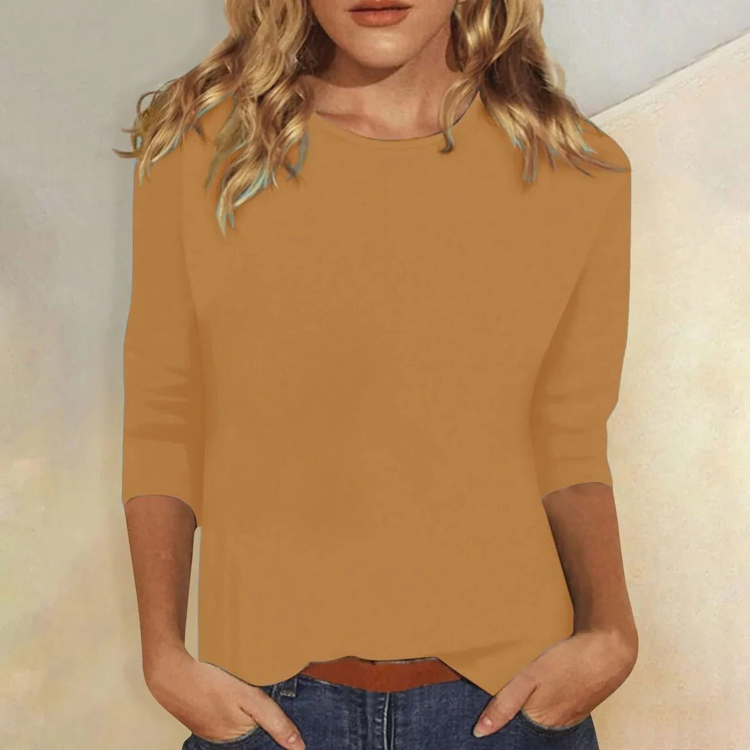 Women's Crew Neck 3/4 Sleeve Top Regular Fit - Brown