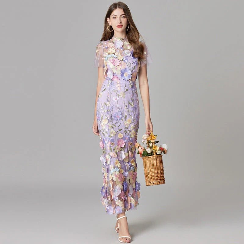 Women's Floral Applique Sleeveless Maxi Dress - Purple