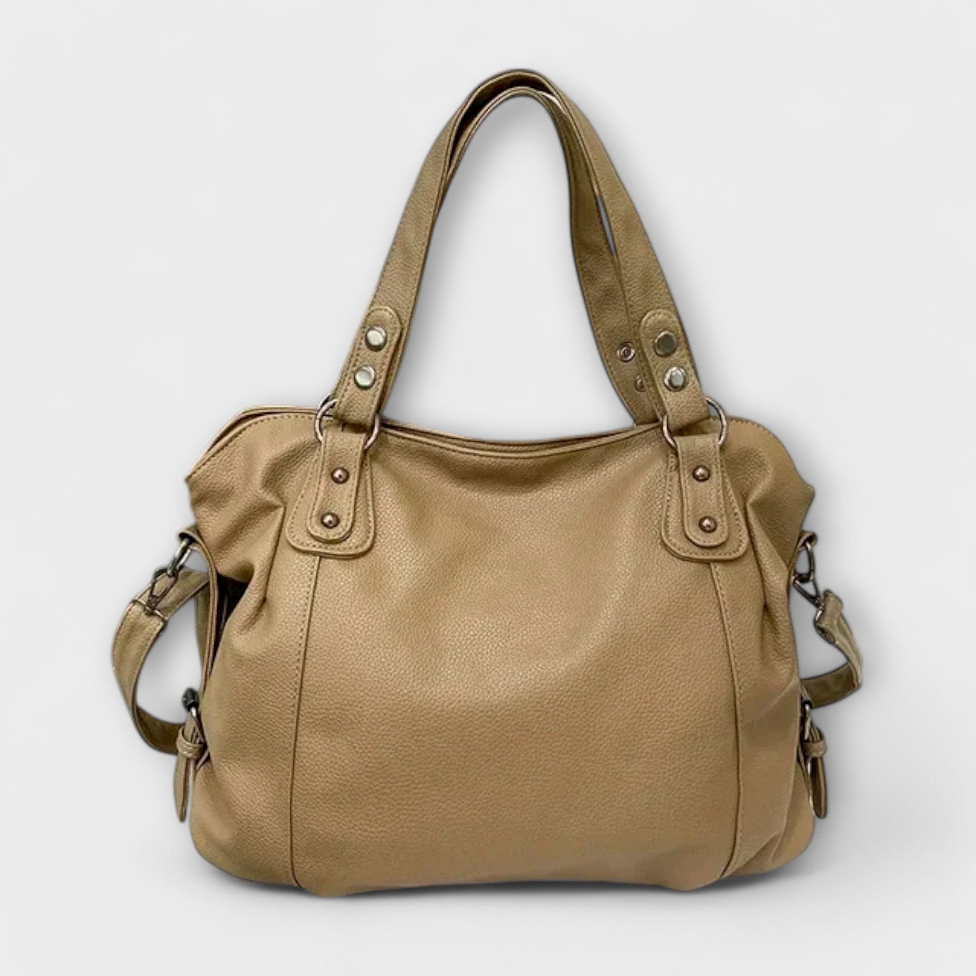 Women's Large Capacity Vegan Leather Shoulder Bag - Khaki