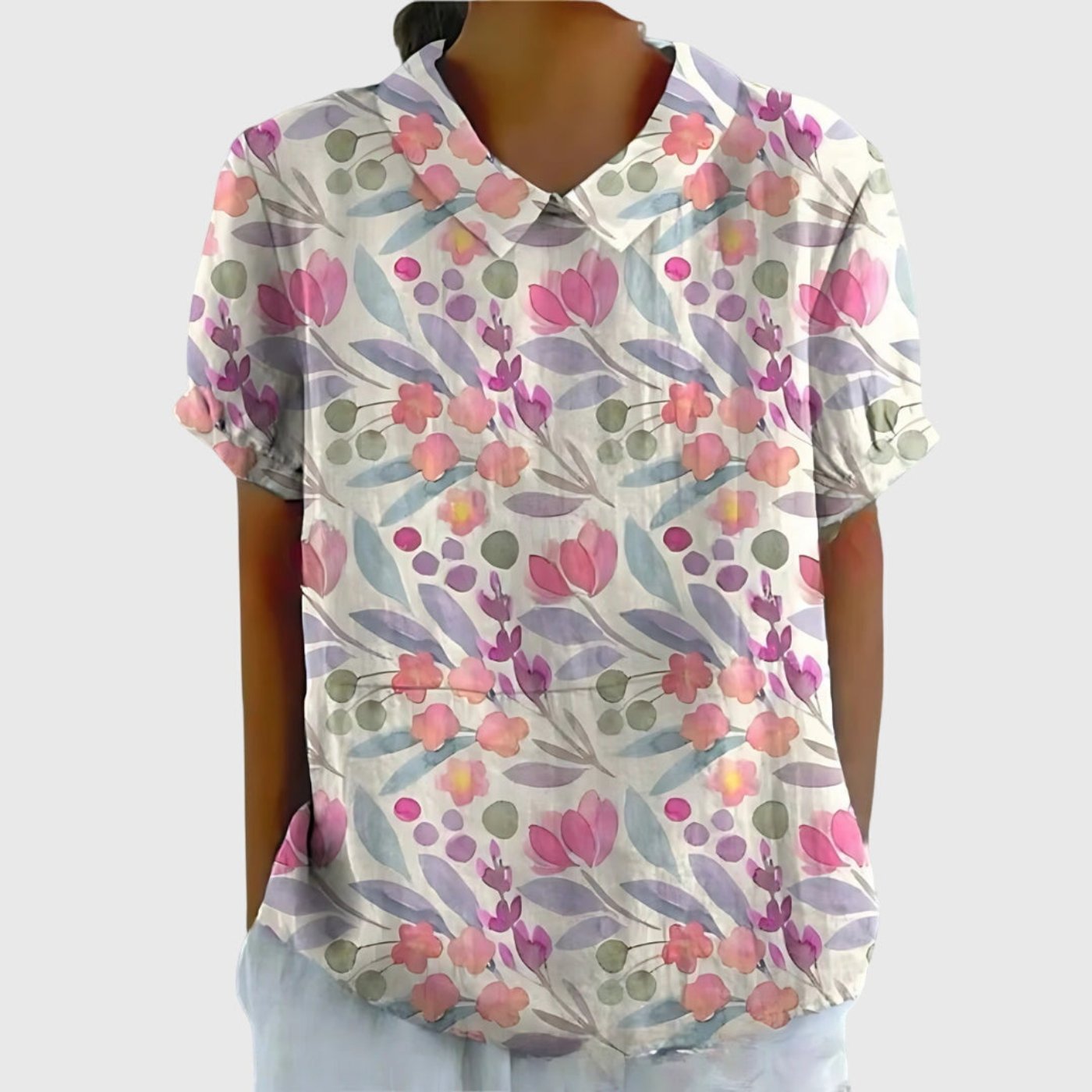 Women's Linen Short Sleeve Collared Blouse Relaxed Fit - White 7