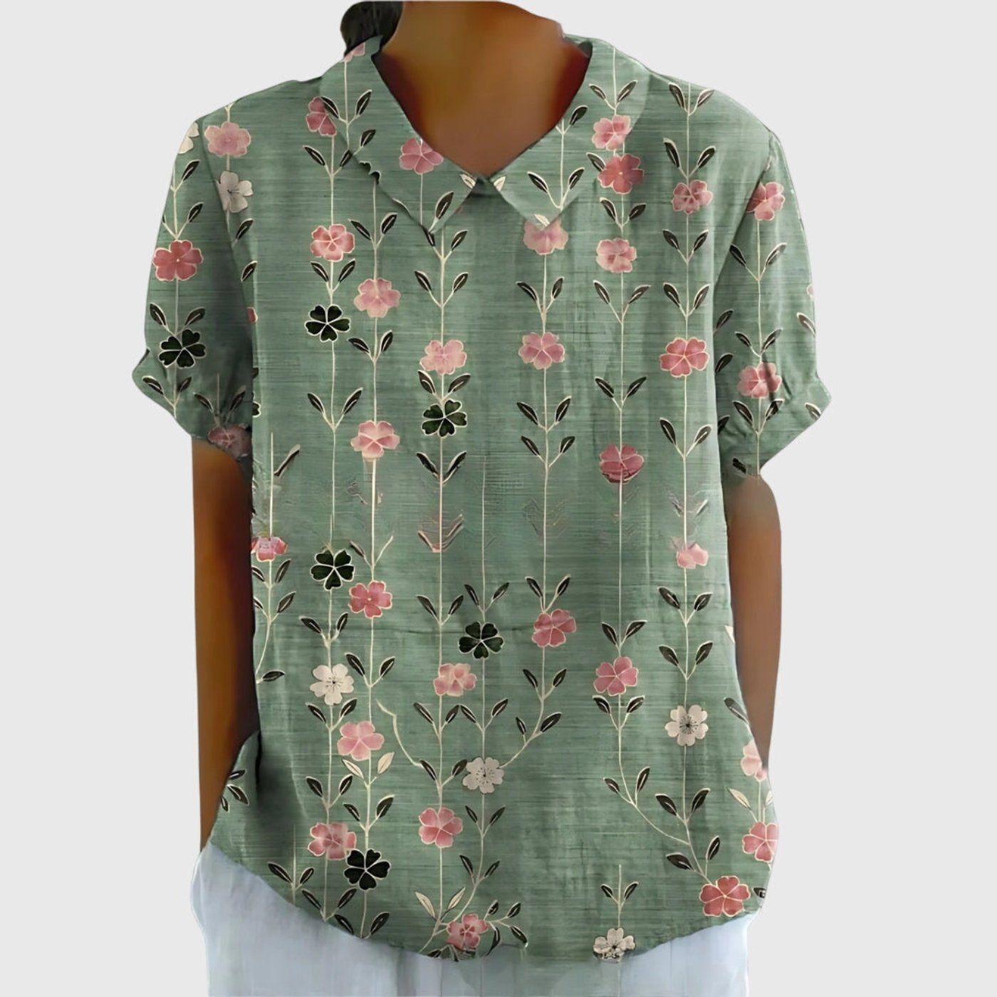 Women's Linen Short Sleeve Collared Blouse Relaxed Fit - Sage Green