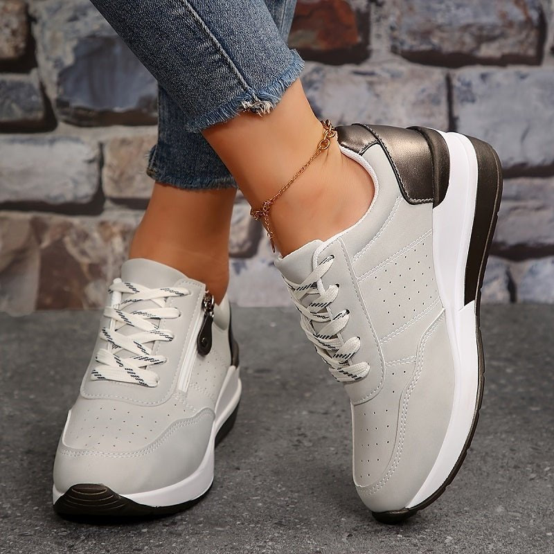 Women's Orthopedic Sneakers Low Cut Lace-Up Comfort Walking - Grey