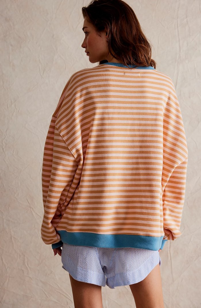 Victoria | Women's Oversized Drop-Shoulder Striped Contrast-Trim Sweatshirt