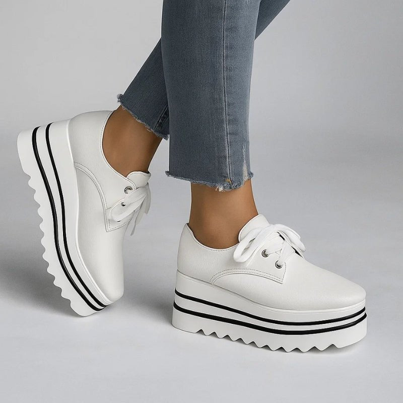 Women's Platform Oxford Shoes Lace Up Wedge Sneakers - White