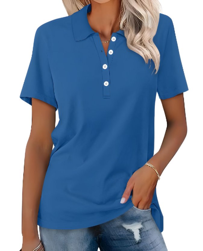 Women's Polo Shirt Short Sleeve Cotton Blend Classic Fit - Blue
