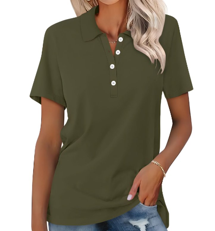 Women's Polo Shirt Short Sleeve Cotton Blend Classic Fit - Dark Green