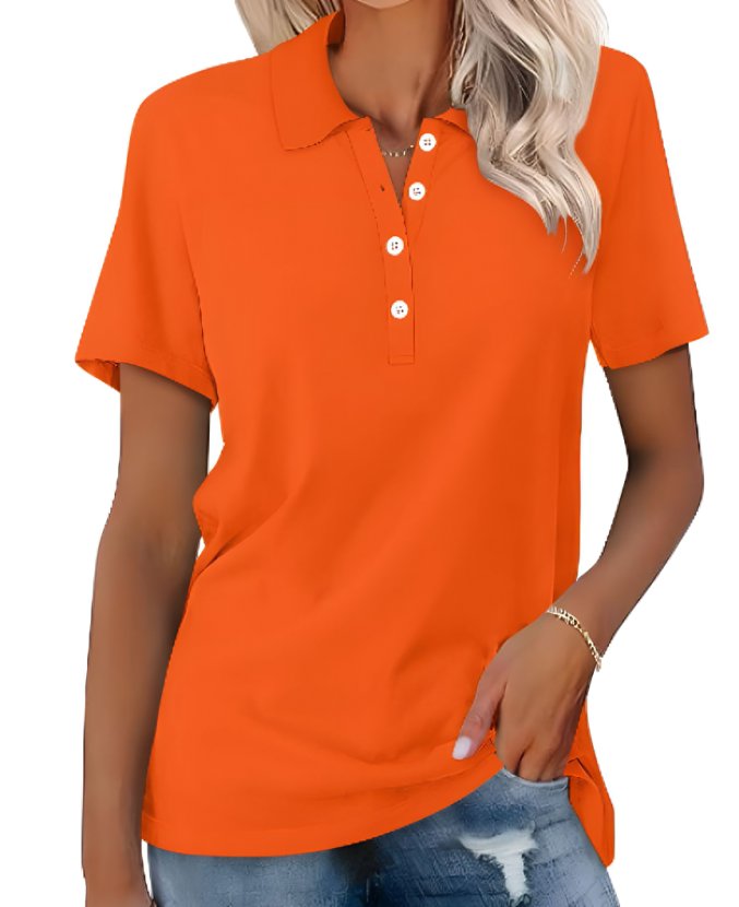 Women's Polo Shirt Short Sleeve Cotton Blend Classic Fit - Orange