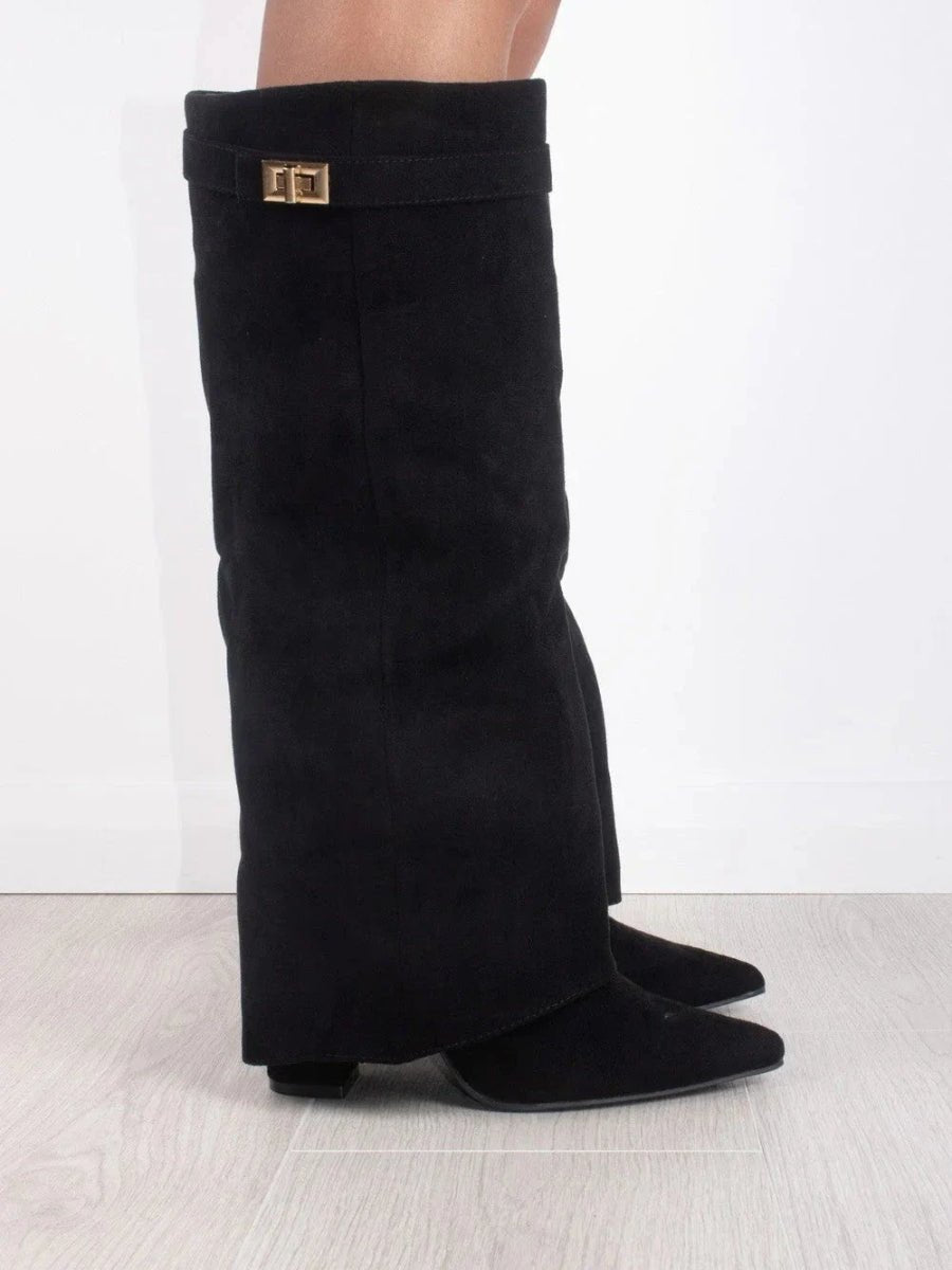 Amelia | Women's Suede Knee High Boots with Gold Hardware