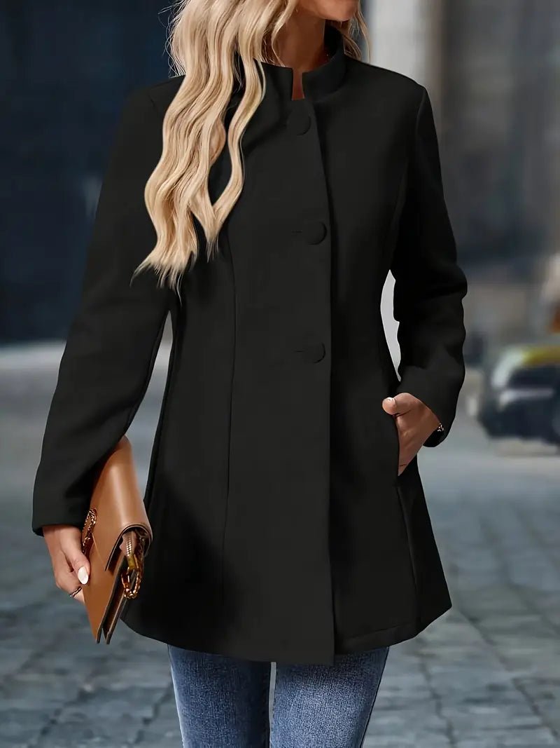 Layla | Women's Wool Blend Coat Stand Collar Button Front Mid-Length