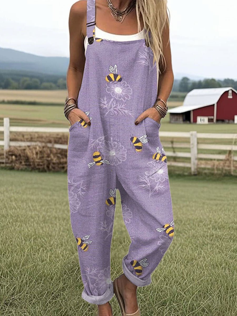 Bee Blossom Jumpsuit Adjustable Straps Relaxed Fit - Purple