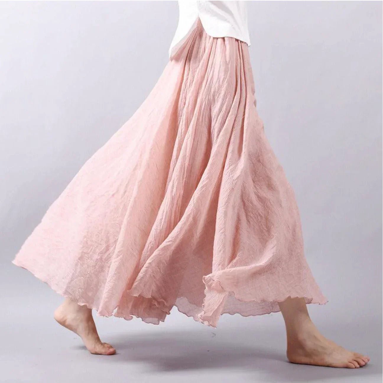 Boho Maxi Skirt High Waist Cotton Flowing A-Line - Rosa