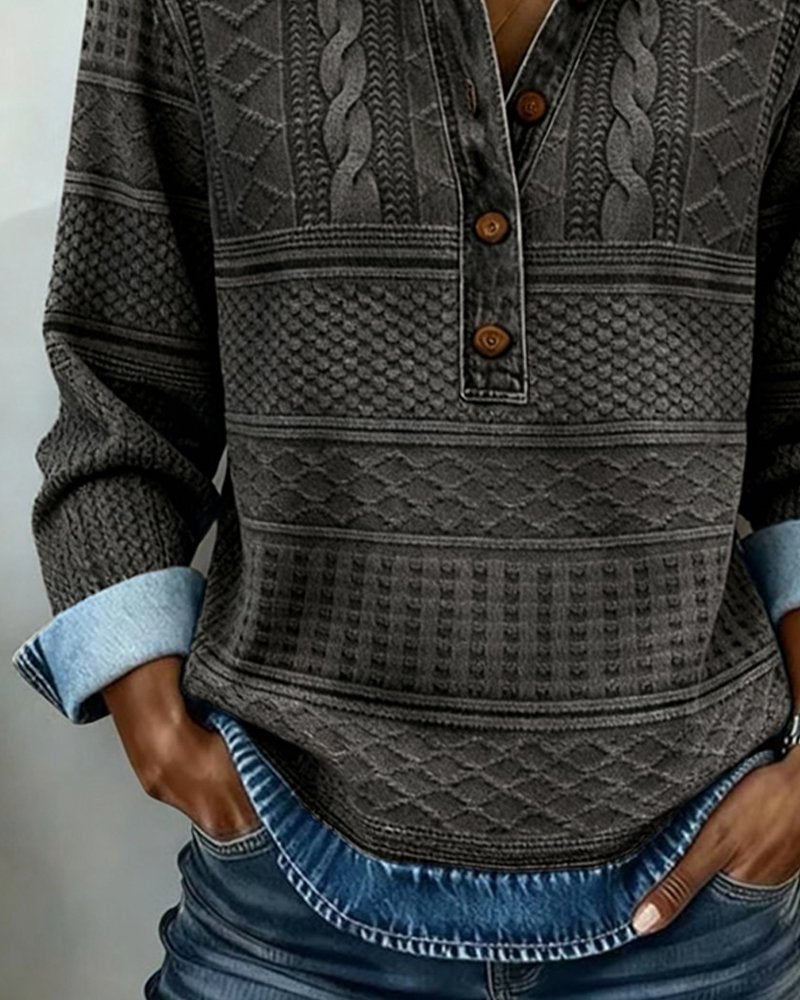 Charlotte | Cable Knit Sweater Half Button Collared Pullover