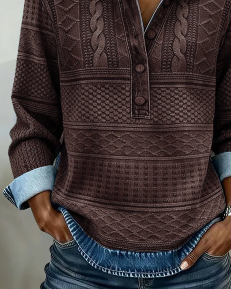 Charlotte | Cable Knit Sweater Half Button Collared Pullover